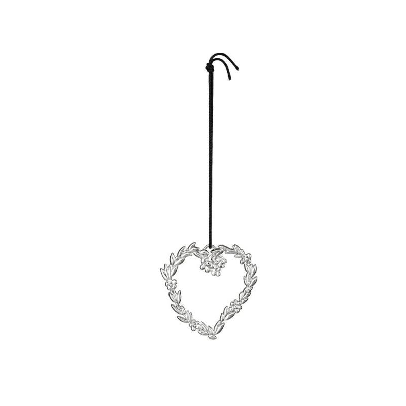 Ozdoba choinkowa serce z listkami, 6 cm, posrebrzana