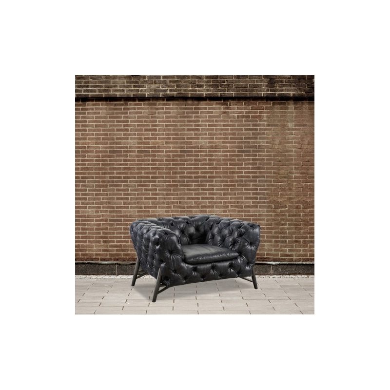 Fotel pikowany - czarna skóra DB004015
