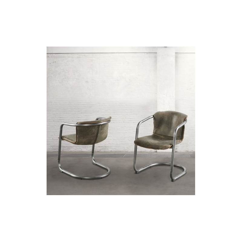Krzesło z podłokietnikami - postarzana skóra DB003898