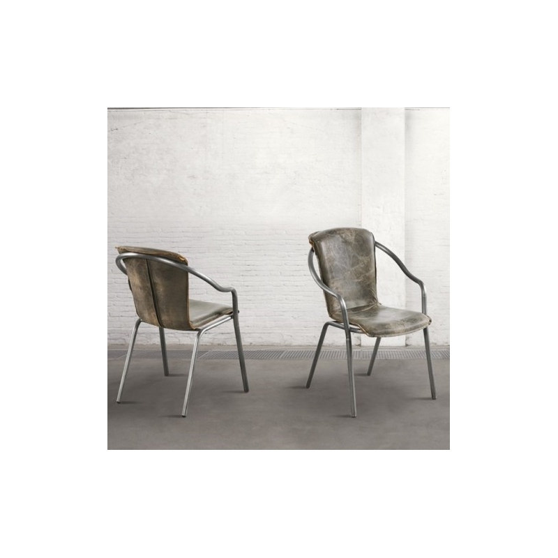 Krzesło z podłokietnikami - postarzana skóra DB003900