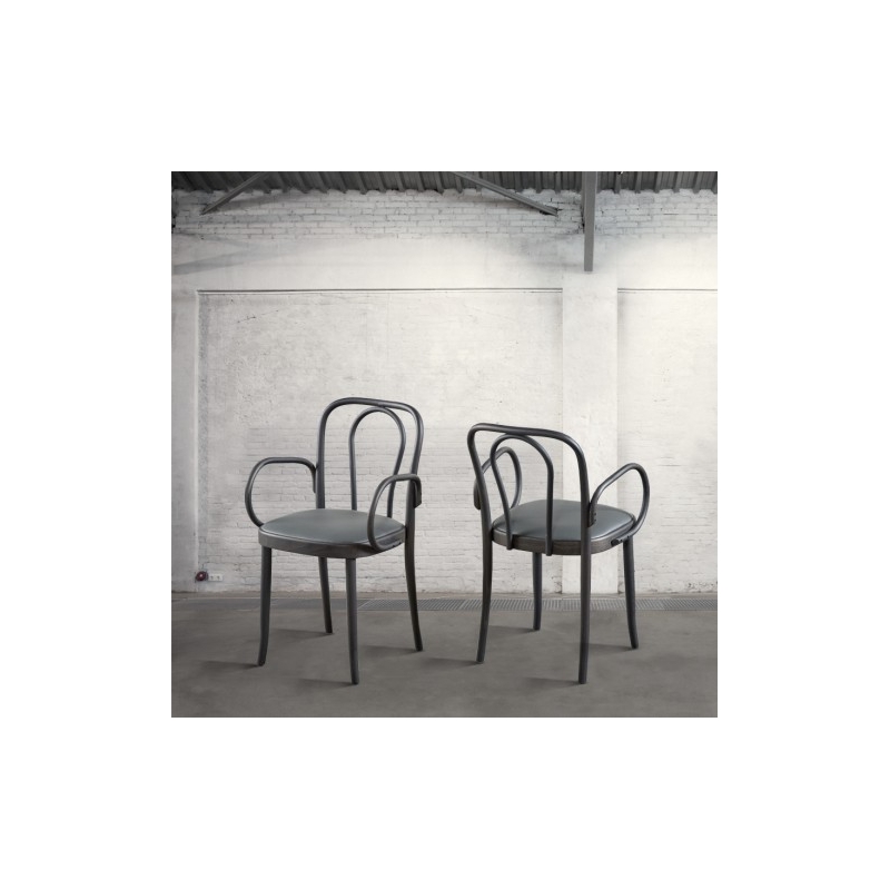 Krzesło bukowe, czarne - skórzane siedzisko DB004087