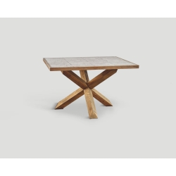 Stół z drewna z recyklingu - betonowy blat, puzzle design DB004136