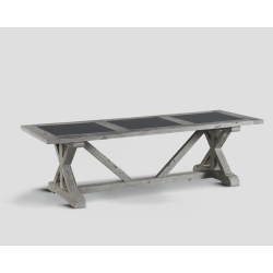 Stół z drewna z recyklingu - prostokątny blat ze wstawkami z niebieskiego marmuru