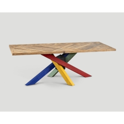 Stół prostokątny z drewna z recyklingu - blat z mozaiką DB004131