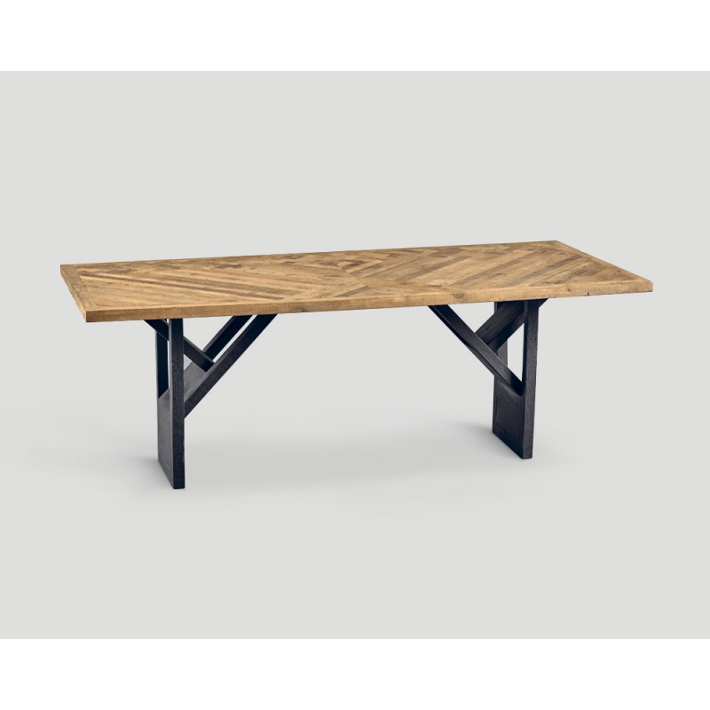 Stół prostokątny z drewna z recyklingu - blat z mozaiką DB004129
