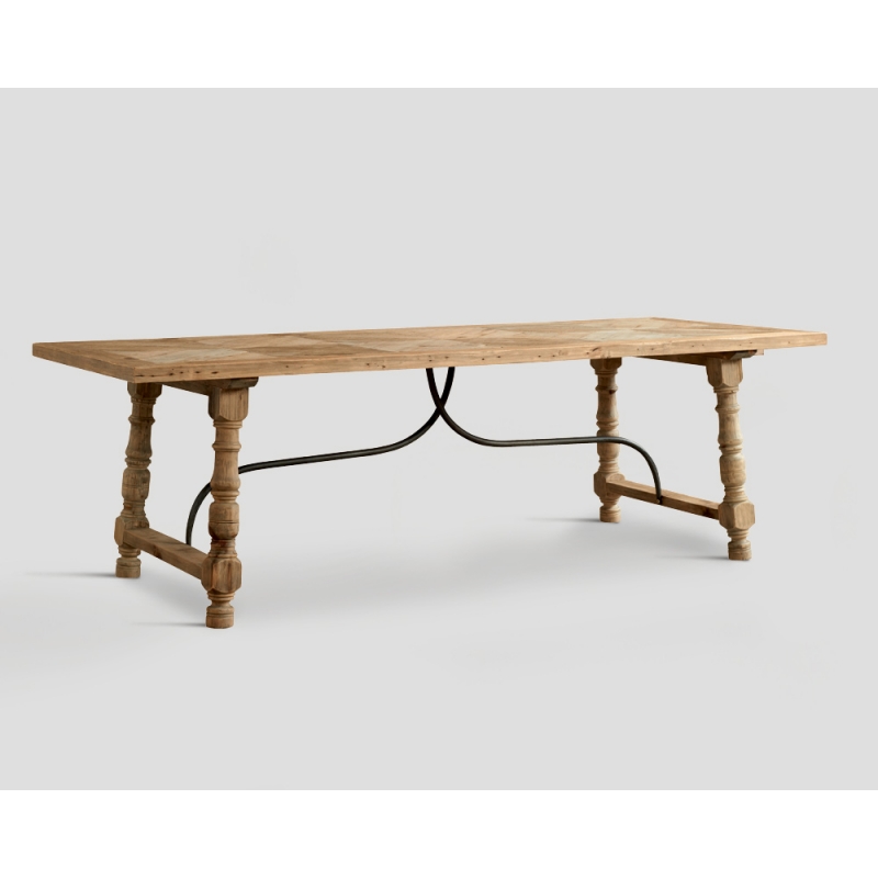 Stół prostokątny z drewna z recyklingu - blat z mozaiką DB002357
