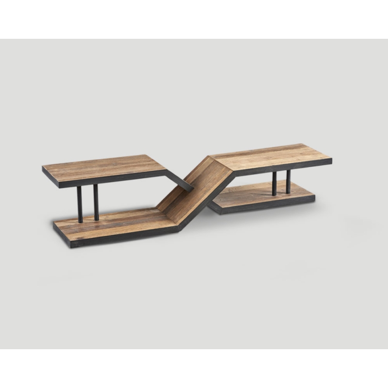 Stolik okazjonalny z drewna z recyklingu - geometryczny kształt DB004531