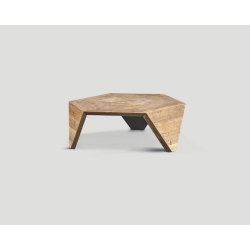 Stolik okazjonalny z drewna z recyklingu - sześciokątny DB004529