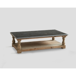 Stolik okazjonalny z drewna z recyklingu - prostokątny, marmurowy blat DB002356