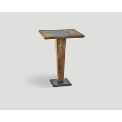 Stół barowy z drewna z recyklingu - kwadratowy blat z matmurową wstawką DB004222