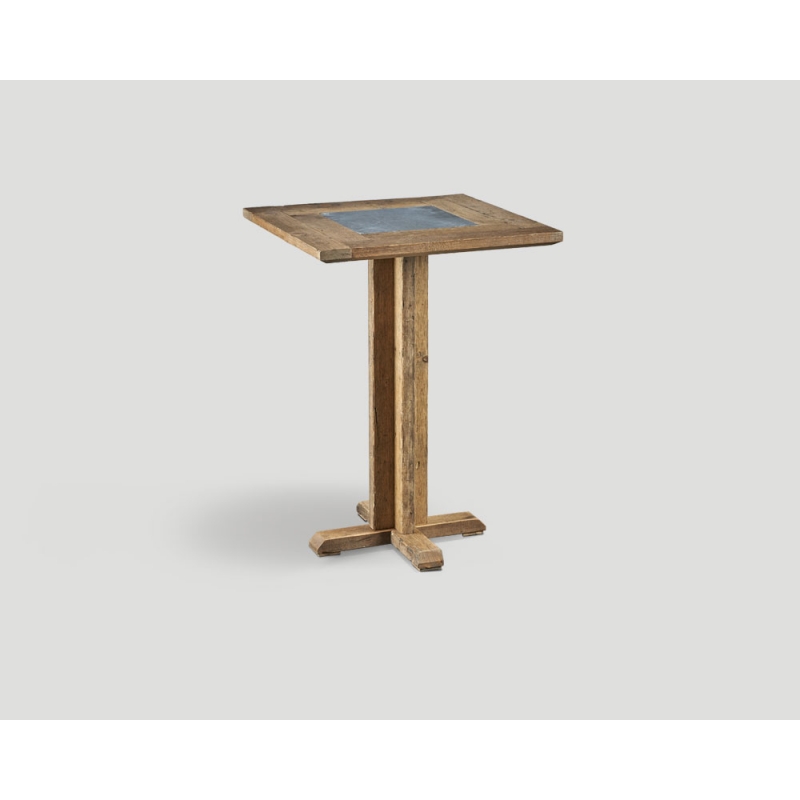 Stół barowy z drewna z recyklingu - kwadratowy blat z marmurową wstawką DB004216