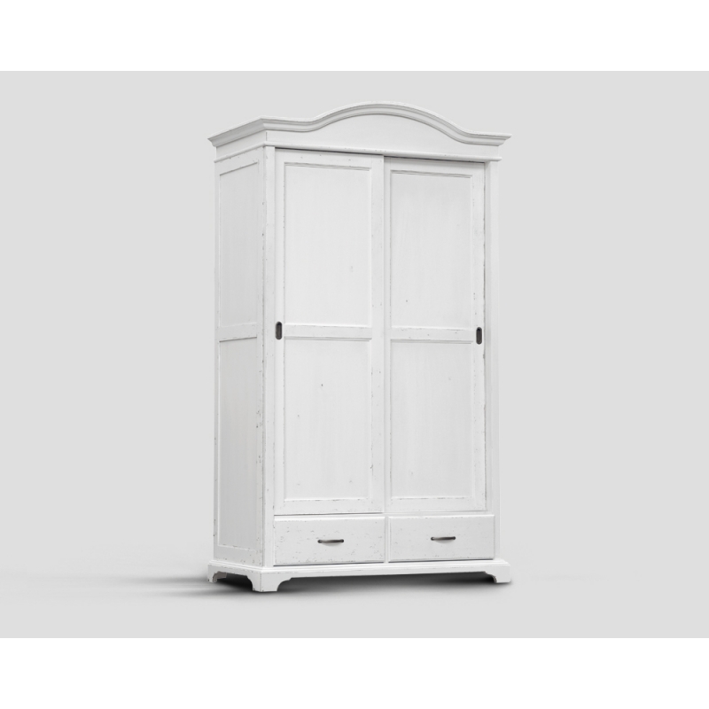 Dwudrzwowa szafa z przesuwnymi drzwiami i dwoma szufladami - biała DB002683