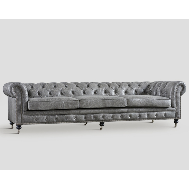 Sofa czteroosobowa - skórzana, szary vintage DB003548