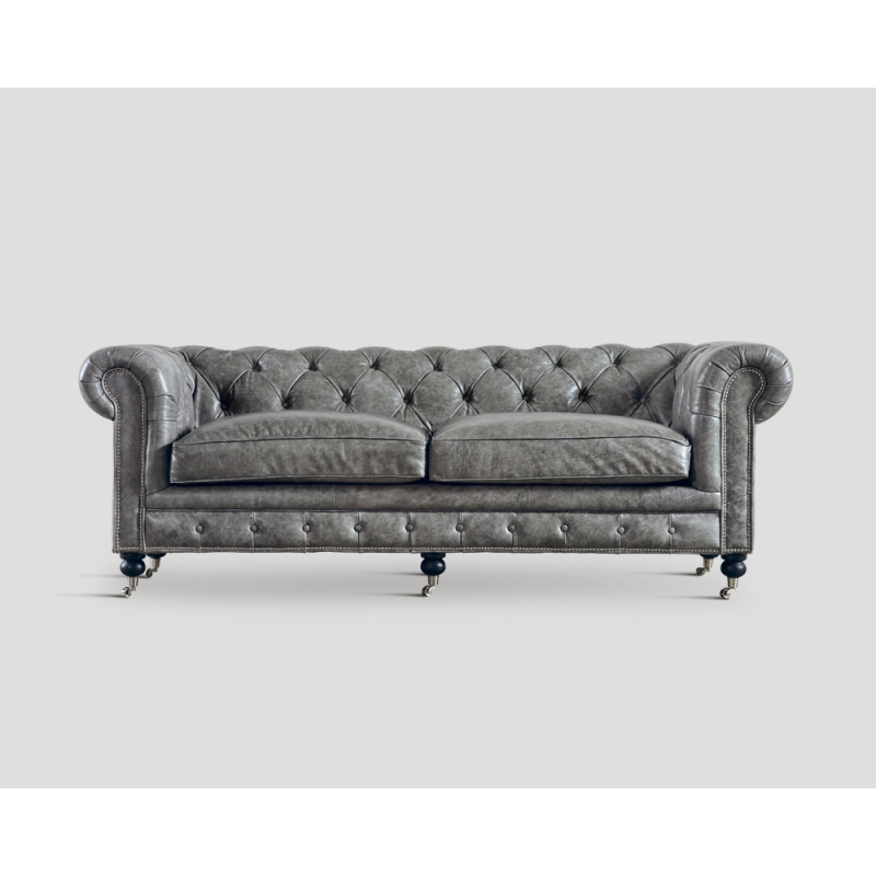 Sofa trzyosobowa - skórzana, szary vintage DB003547
