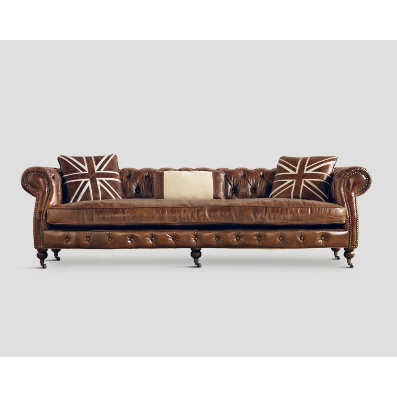 Sofa czteroosobowa - skórzana, cygaro vintage DB002313