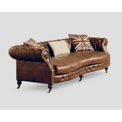 Sofa czteroosobowa - skórzana, cygaro vintage DB002313