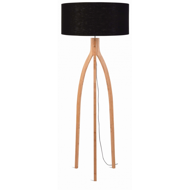 Lampa podłogowa ANNAPURNA bambus 3-nożna 128cm/abażur 60x30cm, lniany czarny