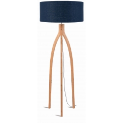 Lampa podłogowa ANNAPURNA bambus 3-nożna 128cm/abażur 60x30cm, lniany blue denim