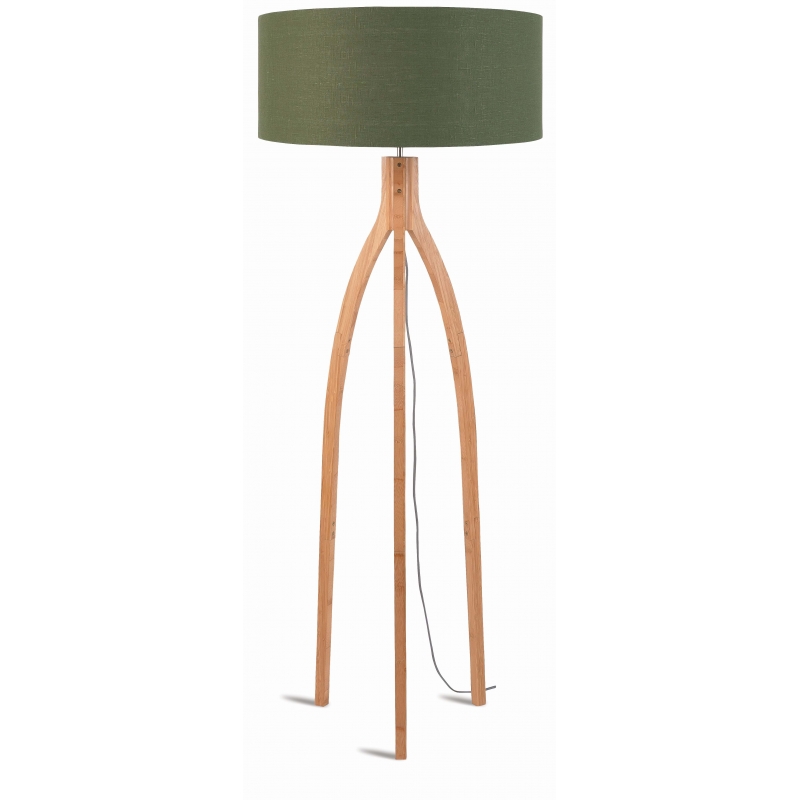 Lampa podłogowa ANNAPURNA bambus 3-nożna 128cm/abażur 60x30cm, lniany zieleń lasu